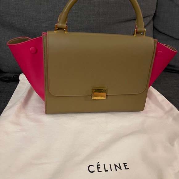 Authentic Celine Trapeze Calfskin Small Bicolor bag light brown and pink women - Picture 2 of 10